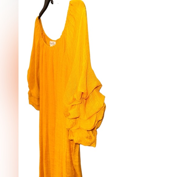 Indigo Rose gauze sunflower yellow sundress tiered balloon sleeves - XL - Picture 5 of 5